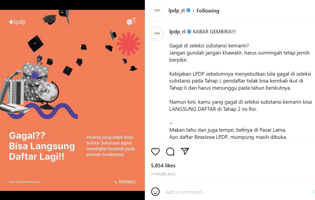Kabar Baik dari LPDP! Tidak Lulus Tes Substansi Bisa Daftar Beasiswa
